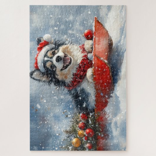 Finnischer Lapphund in Sledge Let it Snow Christma Puzzle (Vertikal)