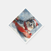 Finnischer Lapphund in Sledge Let it Snow Christma Serviette (Ecke)