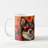 Finnischer Lapphund mit Herz-Rose Valentinstag Kaffeetasse (Links)