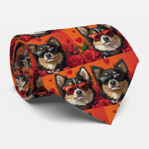 Finnischer Lapphund mit Herzrosen zum Valentinstag Krawatte