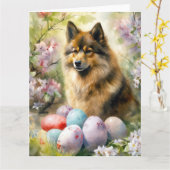 Finnischer Lapphund mit Ostereiern Karte (Gelbe Blume)