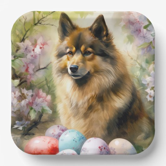 Finnischer Lapphund mit Ostereiern Pappteller (Vorderseite)