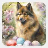 Finnischer Lapphund mit Ostereiern Quadratischer Aufkleber (Vorderseite)