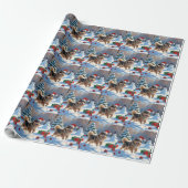 Finnischer Lapphund Running Snow mit Weihnachtshut Geschenkpapier (Ungerollt)