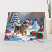 Finnischer Lapphund Running Snow mit Weihnachtshut Karte (Vorderseite)