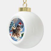 Finnischer Lapphund Running Snow mit Weihnachtshut Keramik Kugel-Ornament (Rechts)