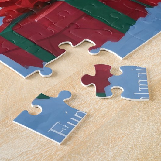 Finnischer Lapphund Running Snow mit Weihnachtshut Puzzle (Seite)