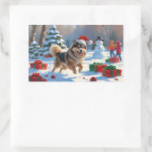 Finnischer Lapphund Running Snow mit Weihnachtshut Rechteckiger Aufkleber (Tasche)