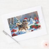 Finnischer Lapphund Running Snow mit Weihnachtshut Rechteckiger Aufkleber (Umschlag)