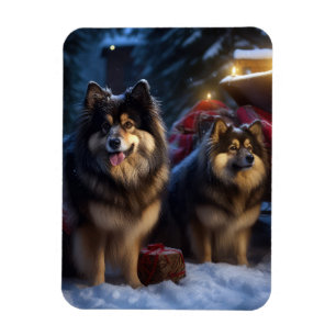 Finnischer Lapphund Schnee-Schlitten Weihnachtsdek Magnet