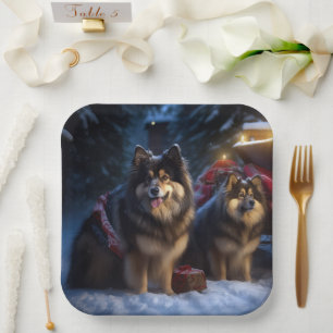 Finnischer Lapphund Schnee-Schlitten-Weihnachtsdek Pappteller