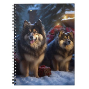 Finnischer Lapphund Schneebedeckter Schlitten Weih Notizblock