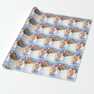 Finnischer Lapphund Schneedorff Santa-Hut Weihnach Geschenkpapier