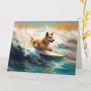 Finnischer Lapphund Strand Surfen Malerei Karte