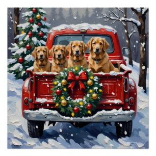 Finnischer Lapphund Weihnachten Roter LKW Urlaub Poster
