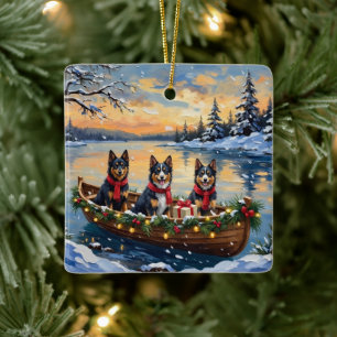 Finnischer Lapphund Weihnachtsboot Urlaub Keramikornament