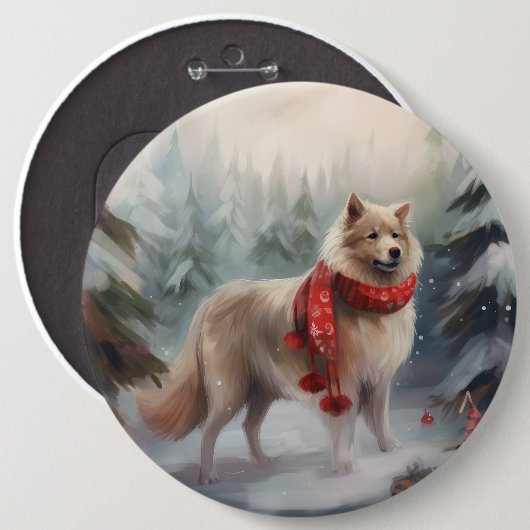 Finnischer Lappund Hund in Schnee Weihnachten Button (Vorne & Hinten)