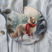 Finnischer Lappund Hund in Schnee Weihnachten Button (Beispiel)