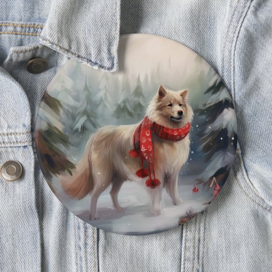 Finnischer Lappund Hund in Schnee Weihnachten Button (Beispiel)