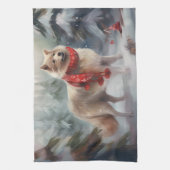 Finnischer Lappund Hund in Schnee Weihnachten Geschirrtuch (Vertikal)