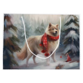 Finnischer Lappund Hund in Schnee Weihnachten Große Geschenktüte (Rückseite)