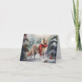 Finnischer Lappund Hund in Schnee Weihnachten Karte (Vorderseite)
