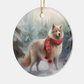 Finnischer Lappund Hund in Schnee Weihnachten Keramik Ornament (Links)