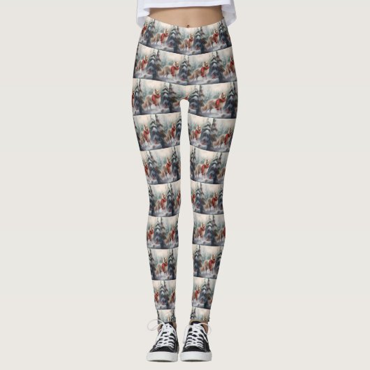 Finnischer Lappund Hund in Schnee Weihnachten Leggings (Vorderseite)