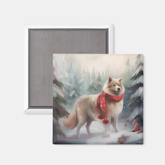 Finnischer Lappund Hund in Schnee Weihnachten Magnet (Vorderseite/Rückseite)