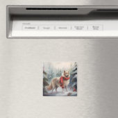 Finnischer Lappund Hund in Schnee Weihnachten Magnet (In Situ (Geschirrspüler))