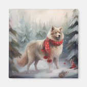 Finnischer Lappund Hund in Schnee Weihnachten Magnet (Vorne)