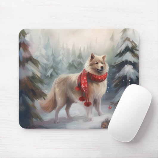 Finnischer Lappund Hund in Schnee Weihnachten Mousepad (Mit Mouse)