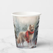 Finnischer Lappund Hund in Schnee Weihnachten Pappbecher (Vorderseite)