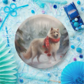 Finnischer Lappund Hund in Schnee Weihnachten Pappteller (Party)