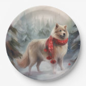 Finnischer Lappund Hund in Schnee Weihnachten Pappteller (Vorderseite)
