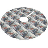 Finnischer Lappund Hund in Schnee Weihnachten Polyester Weihnachtsbaumdecke (Schrägansicht)