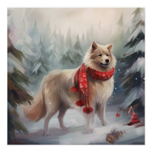 Finnischer Lappund Hund in Schnee Weihnachten Poster (Vorderseite)