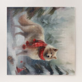 Finnischer Lappund Hund in Schnee Weihnachten Puzzle (Horizontal)
