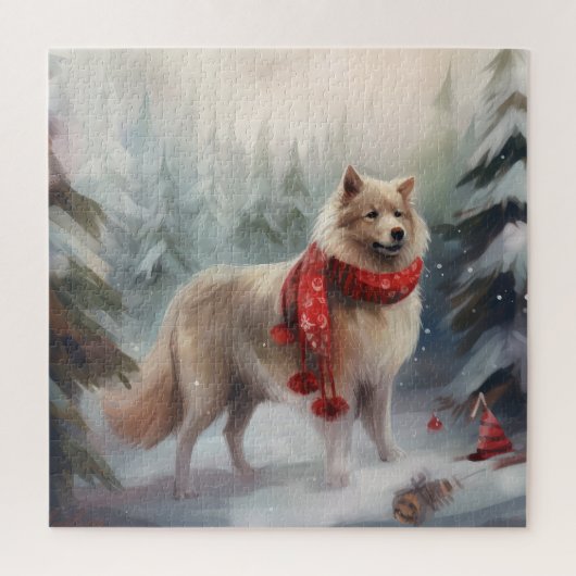 Finnischer Lappund Hund in Schnee Weihnachten Puzzle (Vertikal)