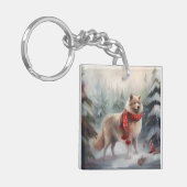 Finnischer Lappund Hund in Schnee Weihnachten Schlüsselanhänger (Vorderseite links)