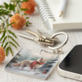 Finnischer Lappund Hund in Schnee Weihnachten Schlüsselanhänger (Vorderseite rechts)