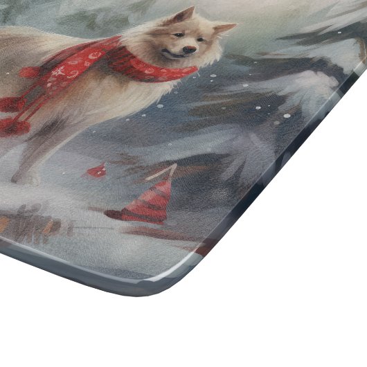 Finnischer Lappund Hund in Schnee Weihnachten Schneidebrett (Ecke)