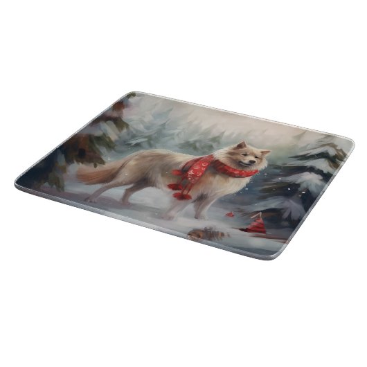 Finnischer Lappund Hund in Schnee Weihnachten Schneidebrett (Ecke)