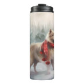 Finnischer Lappund Hund in Schnee Weihnachten Thermosbecher (Vorderseite)