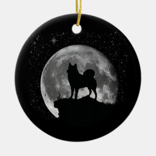 Finnischer Pom-Jagdhund Spitz Mond Keramik Ornament