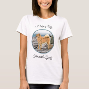 Finnischer Spitz an der Küste - Hundekunst T-Shirt