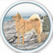 Finnischer Spitz beim Seashore-Gemälde - Hundekuns Aufkleber (Vorderseite)
