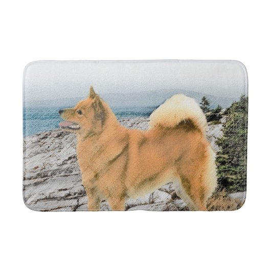 Finnischer Spitz beim Seashore-Gemälde - Hundekuns Badematte (Vorderseite)