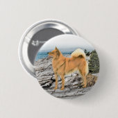 Finnischer Spitz beim Seashore-Gemälde - Hundekuns Button (Vorne & Hinten)