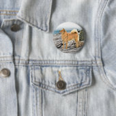 Finnischer Spitz beim Seashore-Gemälde - Hundekuns Button (Beispiel)